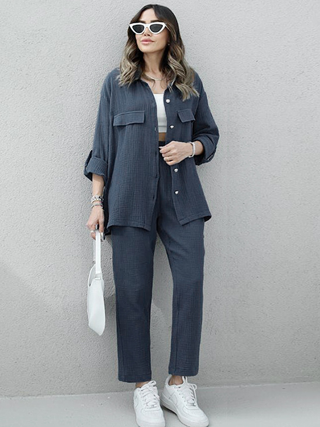 

LULU & SKY Shirt Collar Shirt With Trousers, Blue