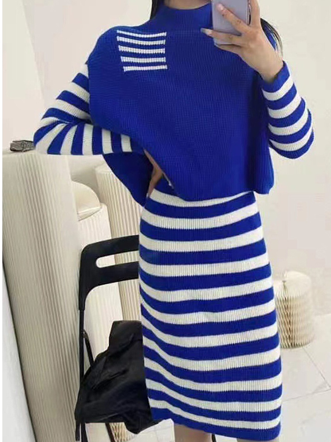 

LULU & SKY Blue Striped Bodycon Dress With Sweater