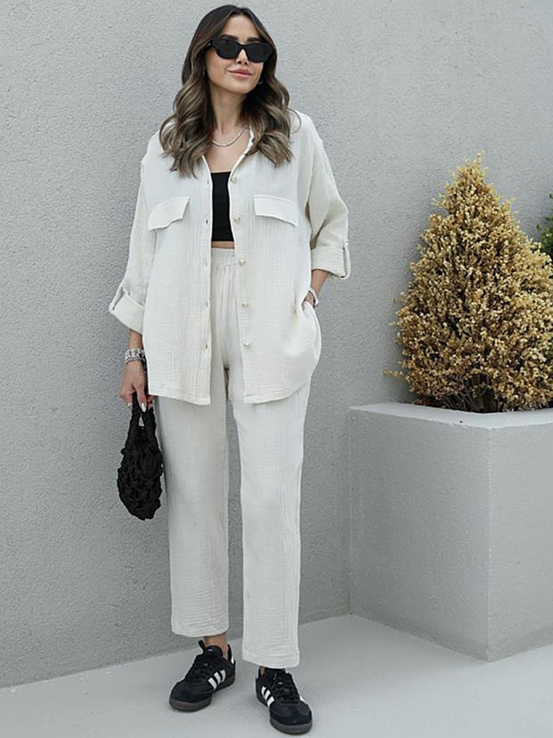 

LULU & SKY Roll-Up Sleeves Shirt With Trousers, White