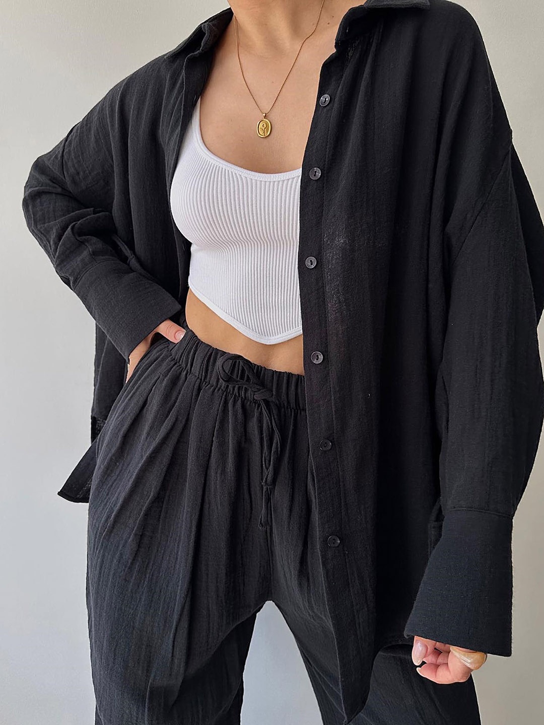 

LULU & SKY Shirt With Flared Trousers Co-Ords, Black