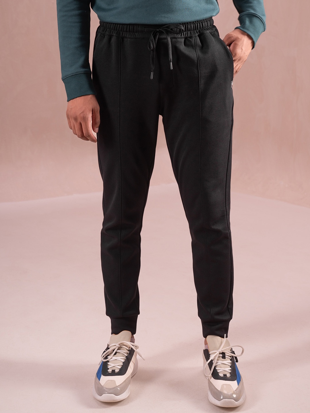 

DaMENSCH Statement Knit Premium Cotton Blend with Pique Texture Joggers, Black