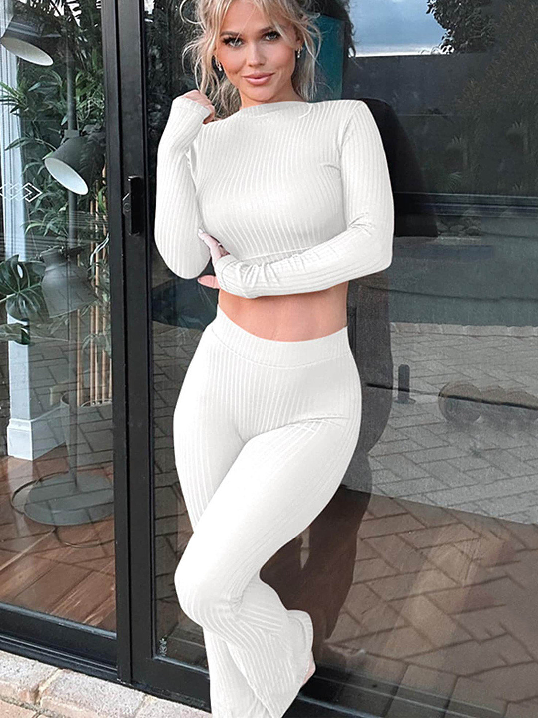 

LULU & SKY High Neck Crop Top with Trouser, White