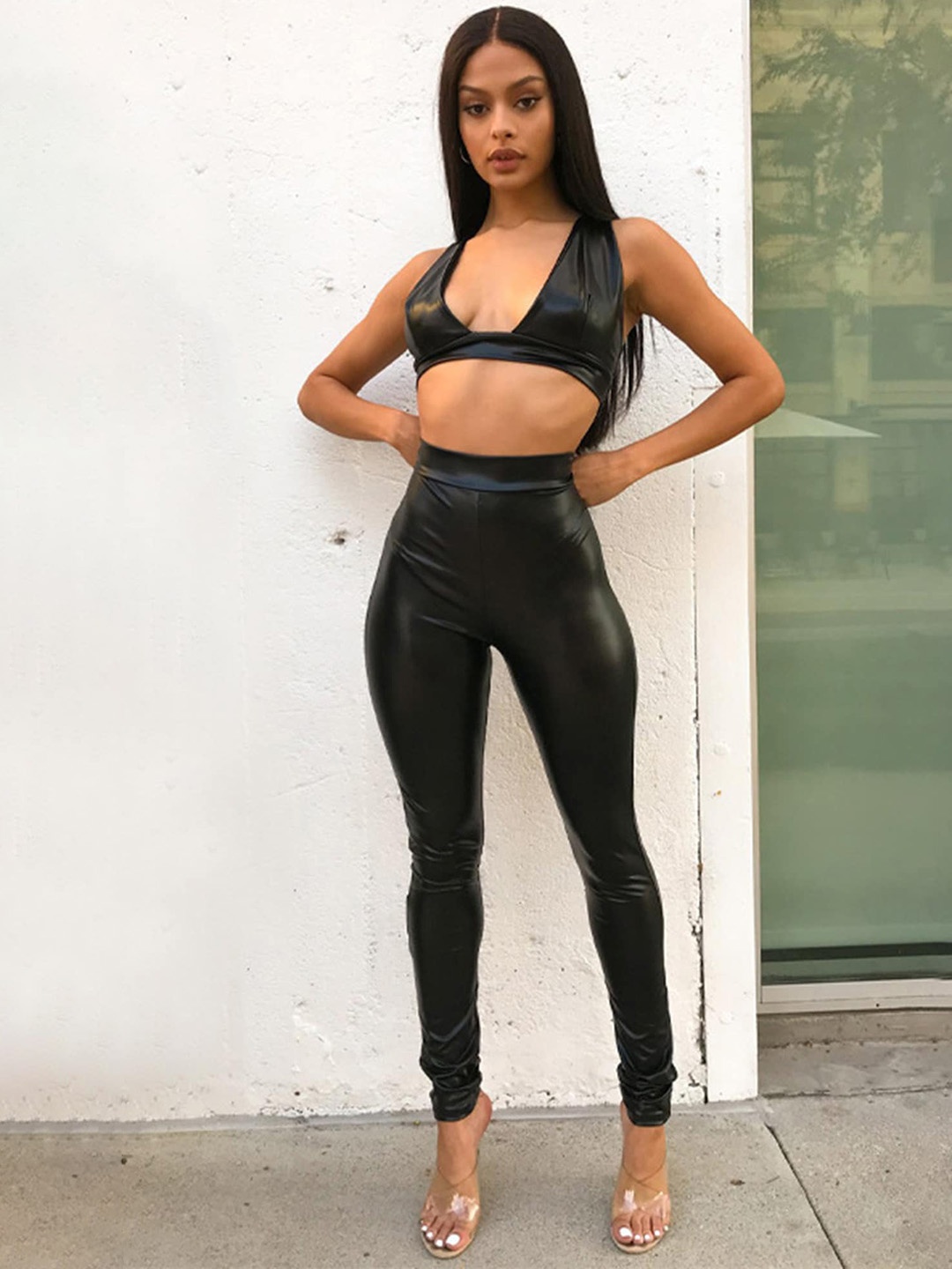 

LULU & SKY Scoop Neck Crop Top With Leggings, Black