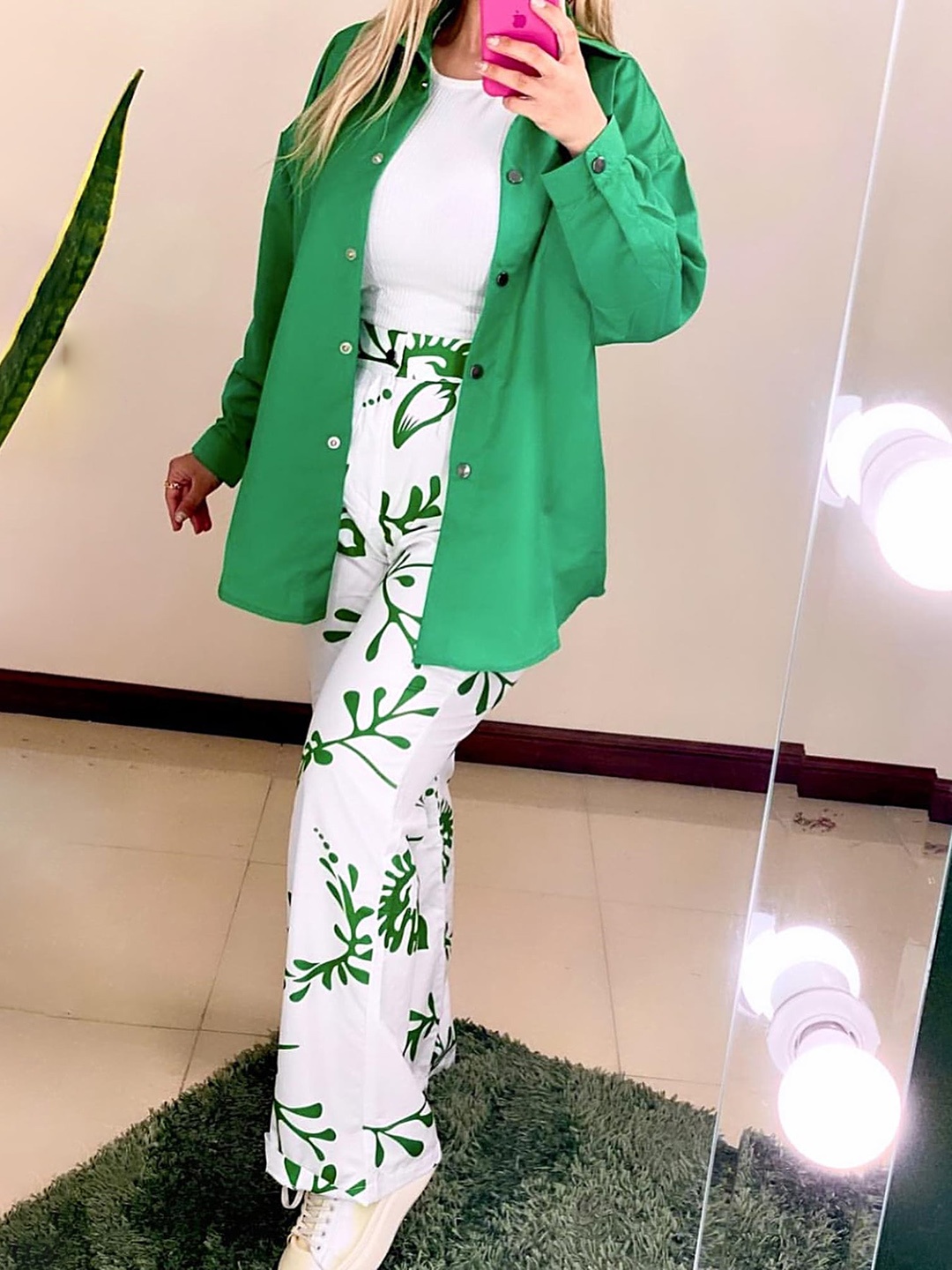 

LULU & SKY Shirt Collar Long Sleeves Shirt With Printed Trousers, Green