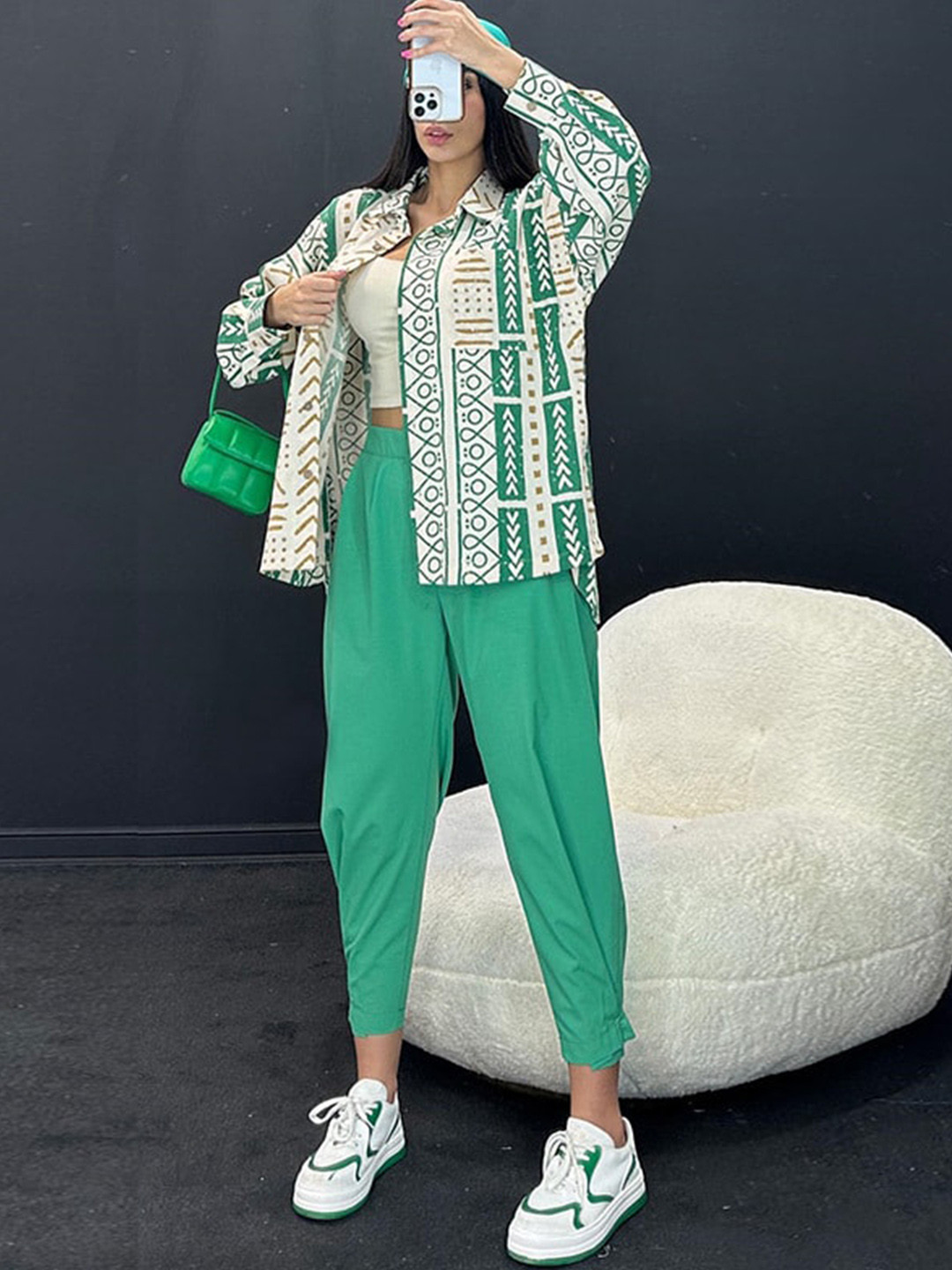 

LULU & SKY Printed Shirt With Trousers, Green