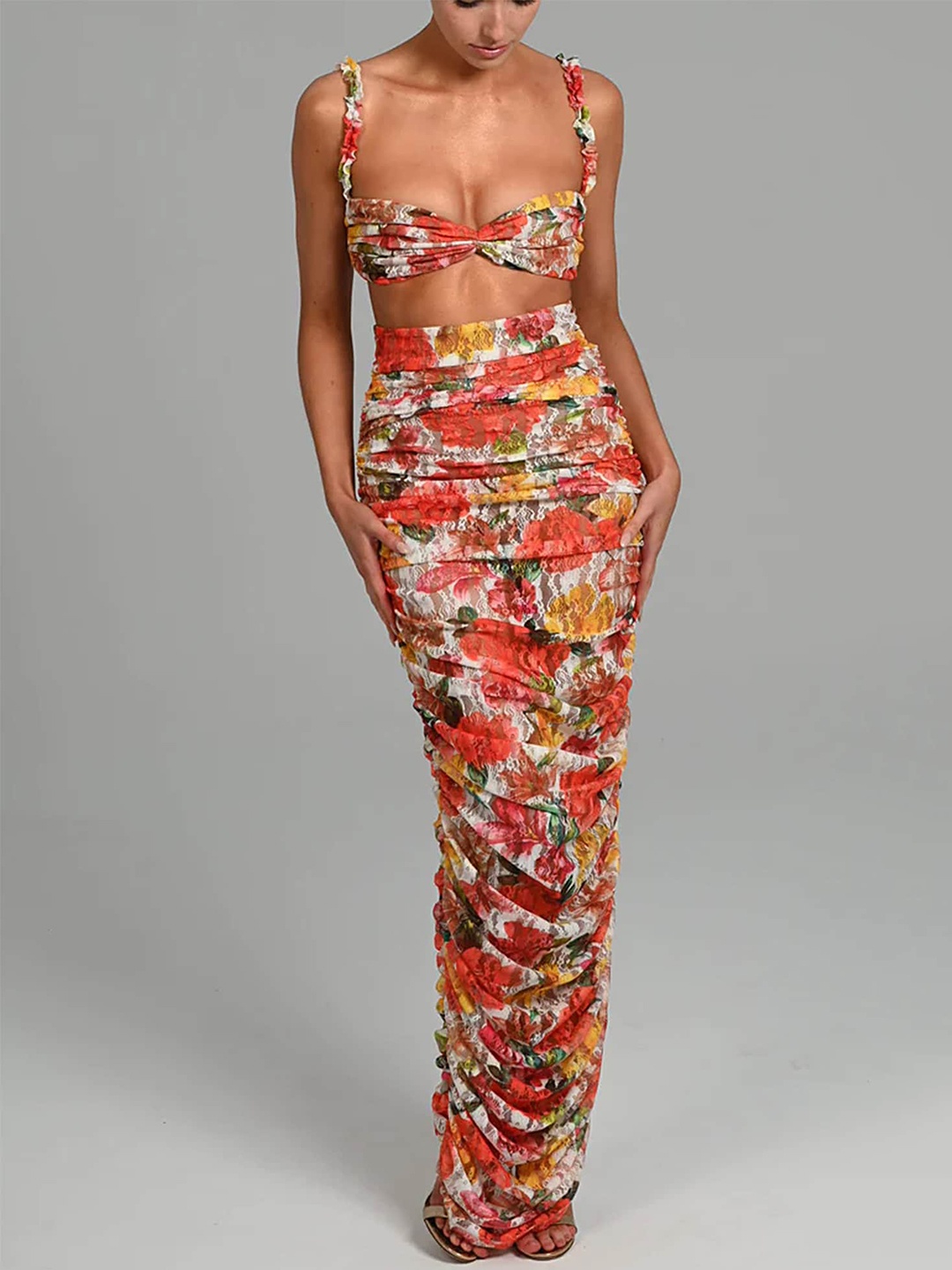 

LULU & SKY Printed Top With Skirts, Orange