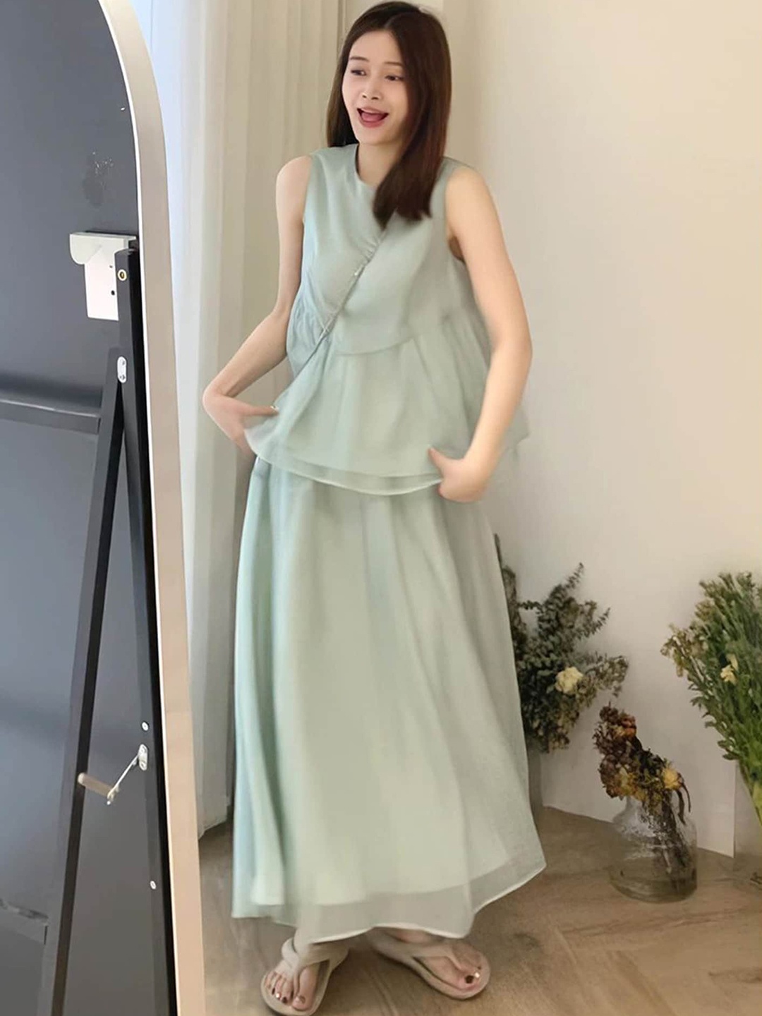 

LULU & SKY Round-Neck A-Line Top With Midi Skirt Co-Ords, Green