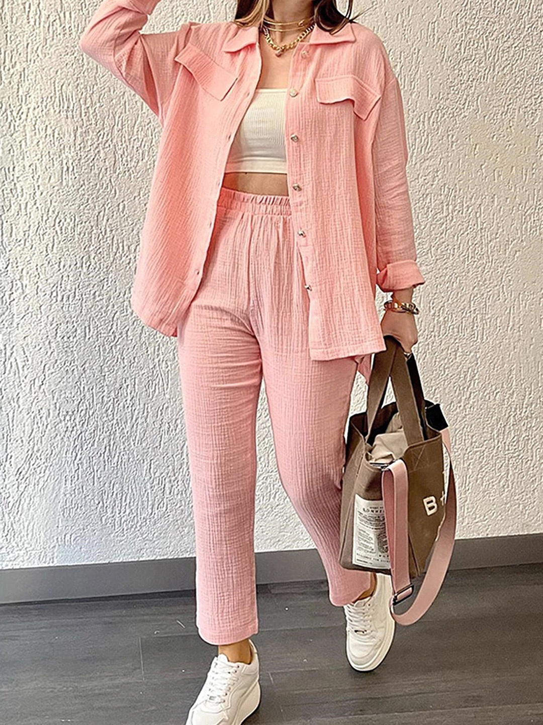 

LULU & SKY Shirt Collar Shirt With Ankle Trousers Co-Ords, Pink