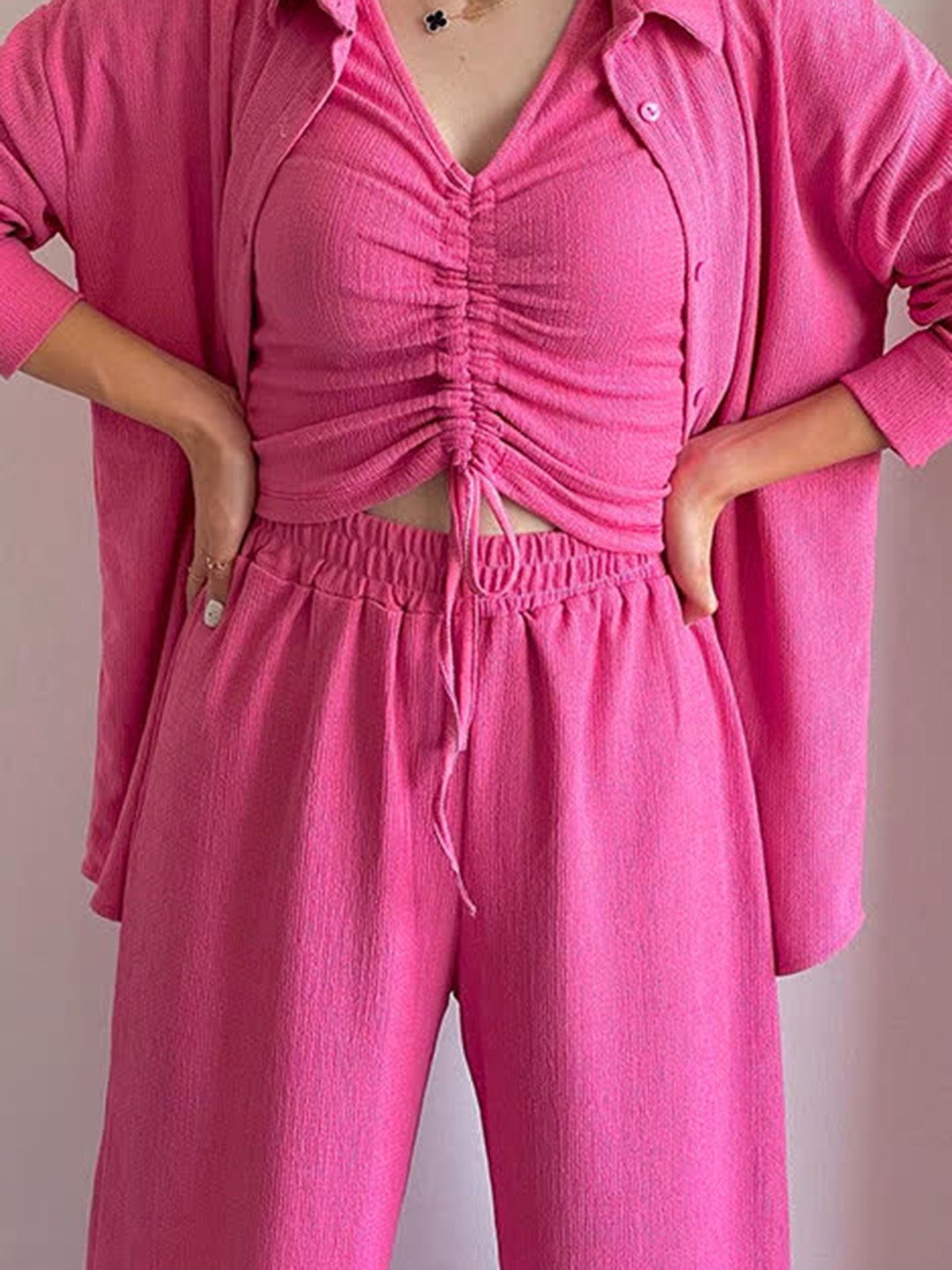 

LULU & SKY V-Neck Shirt Top & Trouser Co-Ords, Pink