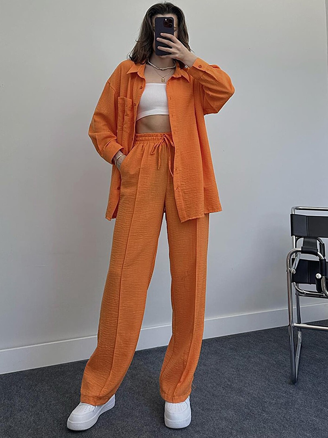 

LULU & SKY Shirt Collar Shirt with High-Waist Trouser, Orange