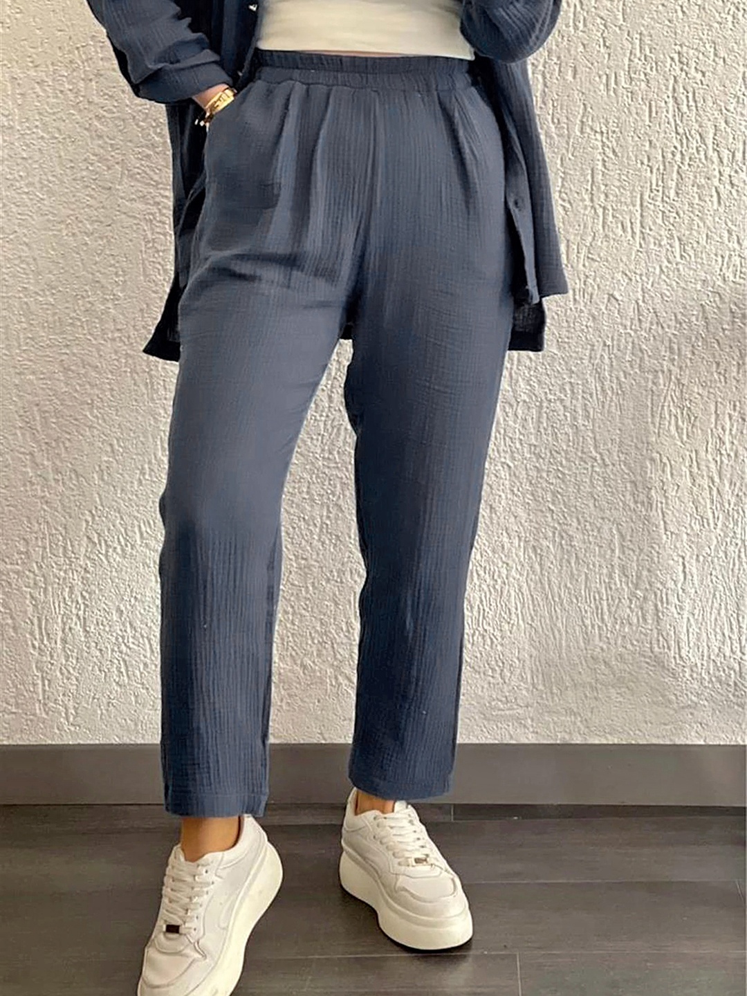 

LULU & SKY Self Design Shirt With Trousers, Blue