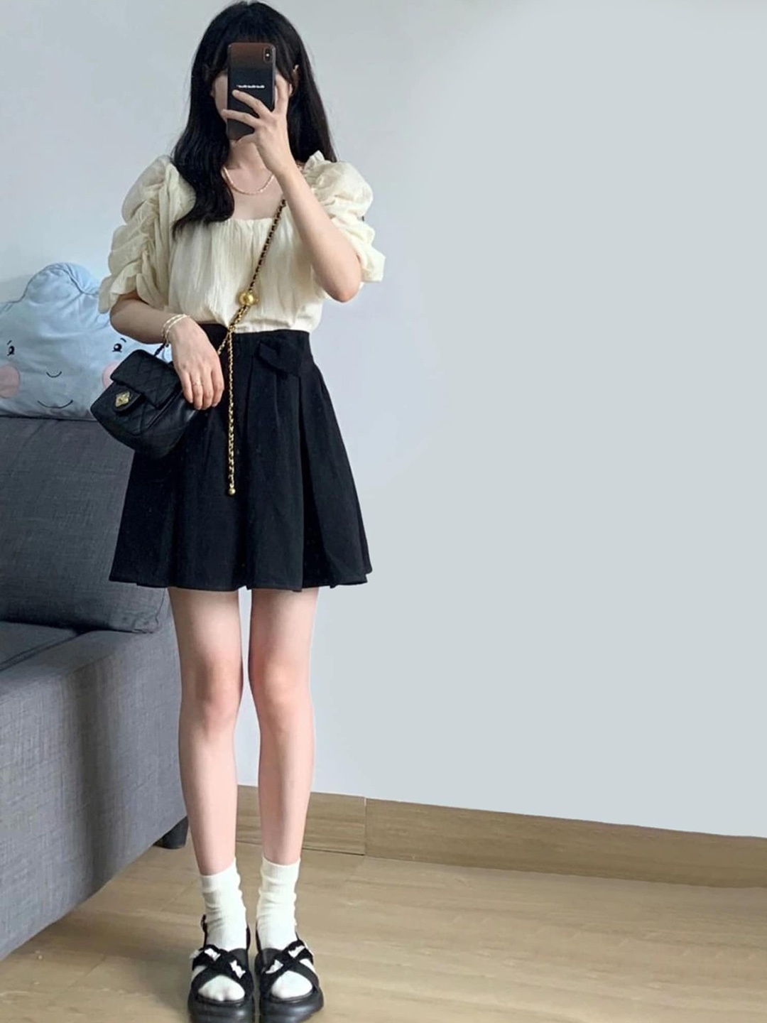 

LULU & SKY Square Neck Short Sleeves Top With Mini Skirts, White