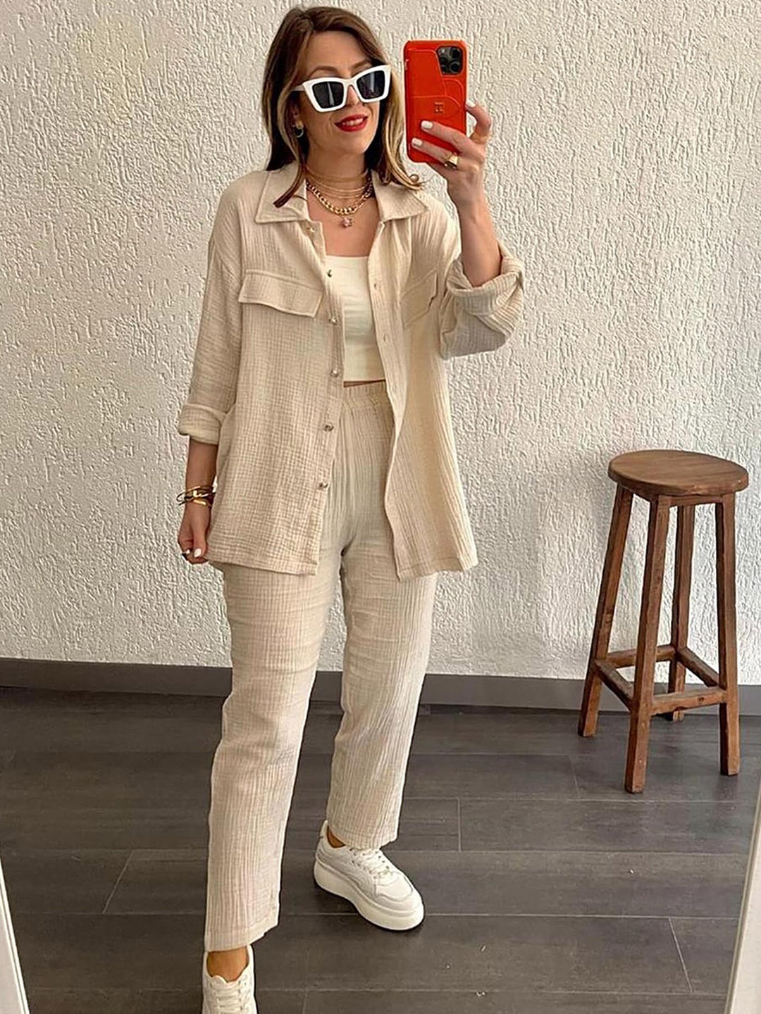 

LULU & SKY Shirt Collar Shirt With Trousers Co-Ords, Off white