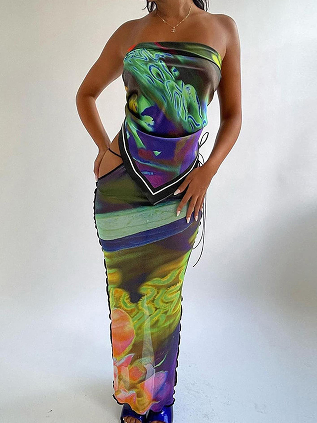 

LULU & SKY Printed Strapless Co-Ords, Green