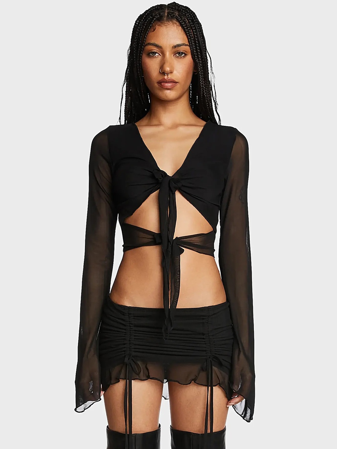 

LULU & SKY V-Neck Top With Mini Skirt, Black