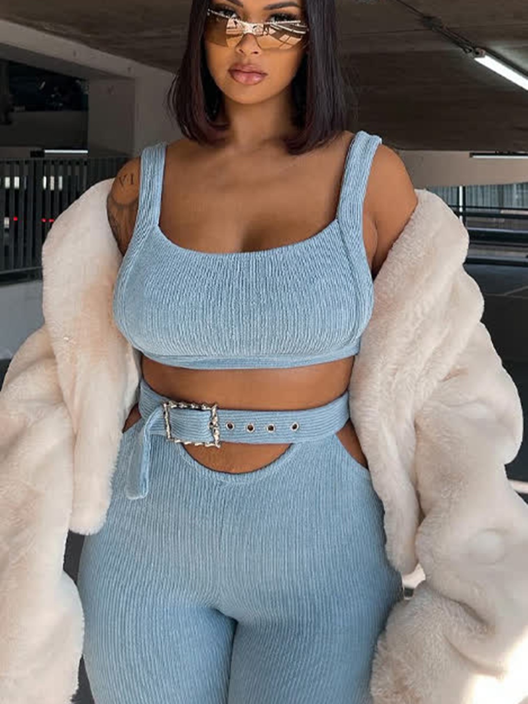 

LULU & SKY Shoulder Strap Crop Top With Trousers, Blue