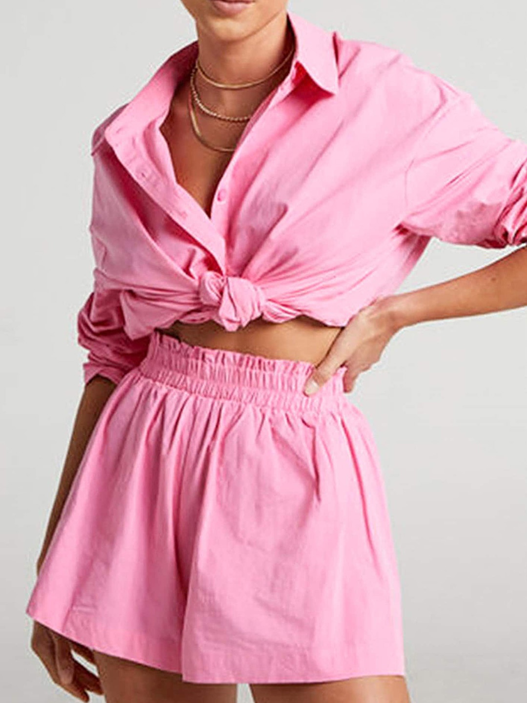 

LULU & SKY Shirt Collar Shirt With Shorts, Pink
