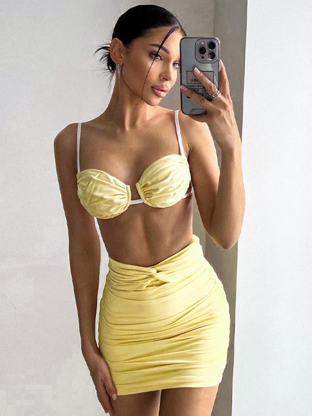 

LULU & SKY Bikini crop Top With Skirt Co-Ords, Yellow