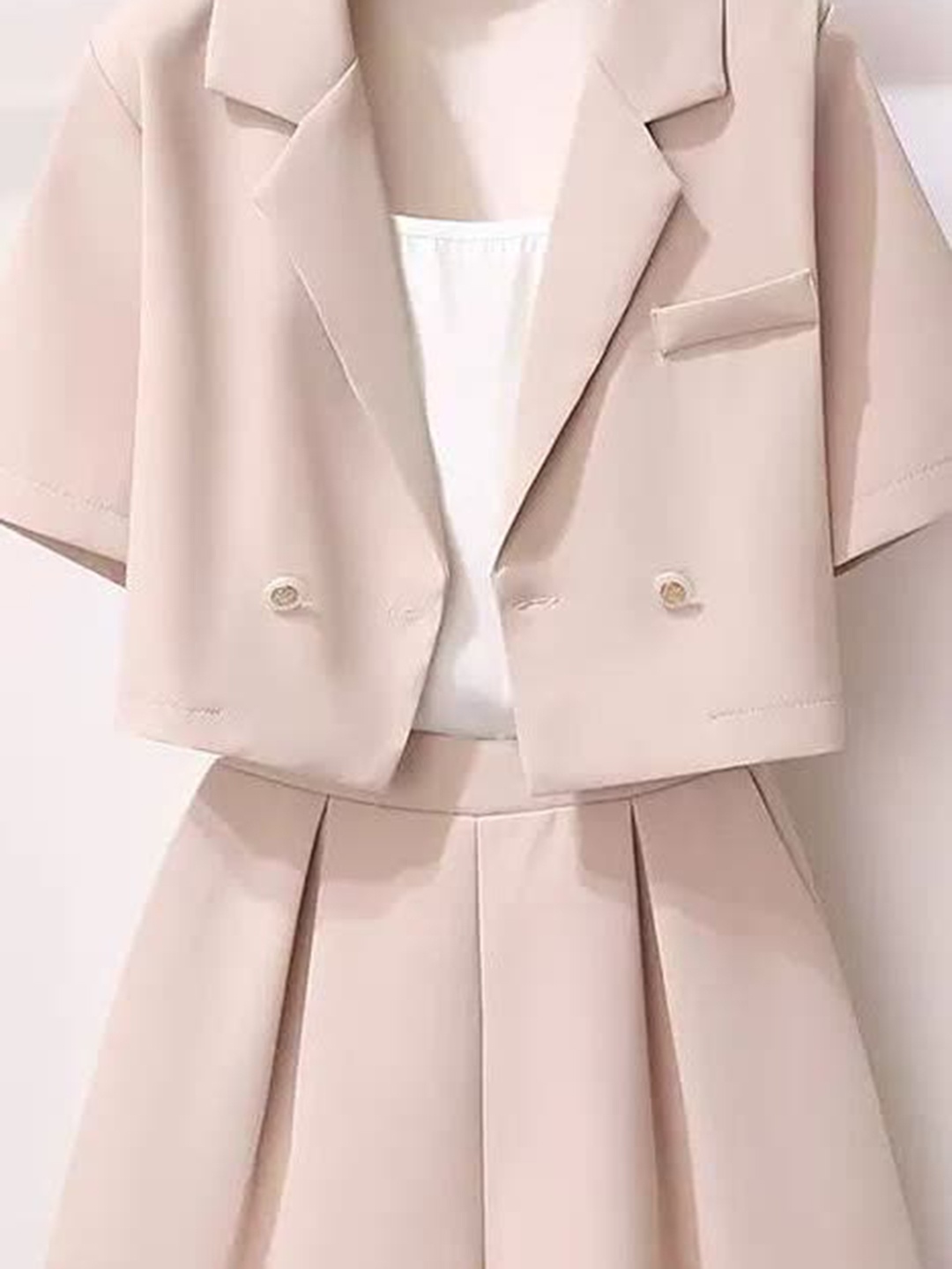 

LULU & SKY Notched Lapel Collar Cropped Blazer With Skirt, Pink