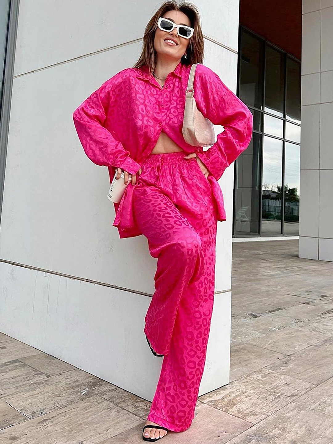 

LULU & SKY Printed Shirt & Trousers, Pink