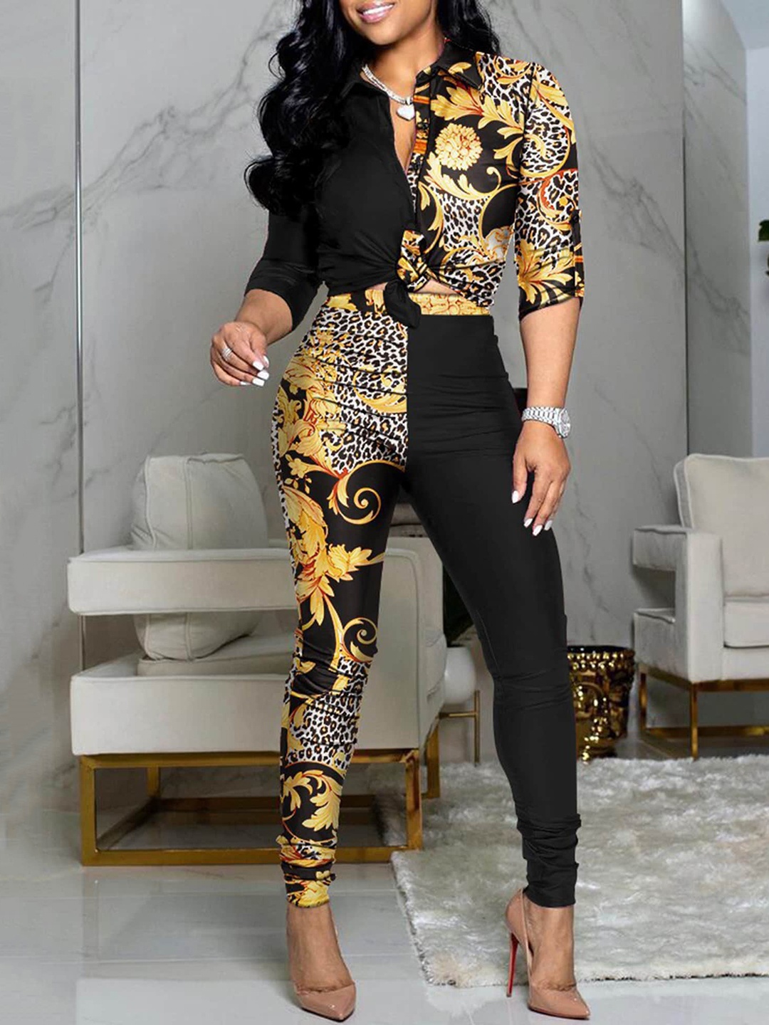 

LULU & SKY Printed Shirt With Trousers, Yellow