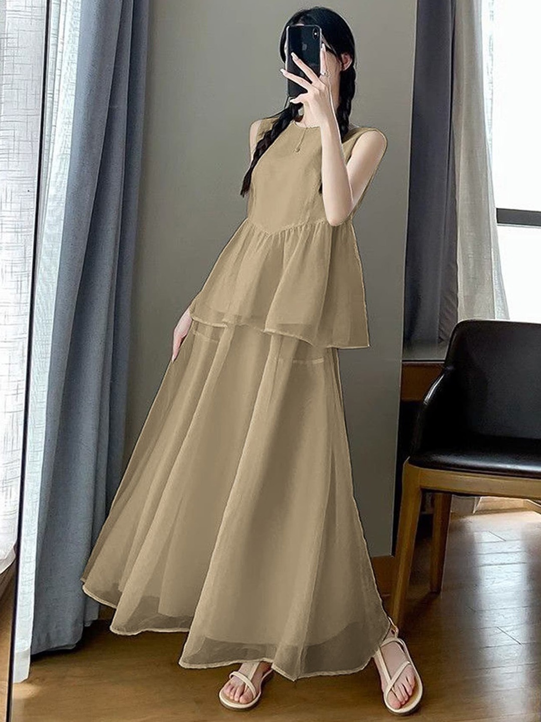 

LULU & SKY Crew Neck Tunic With A-Line Midi Skirt, Brown