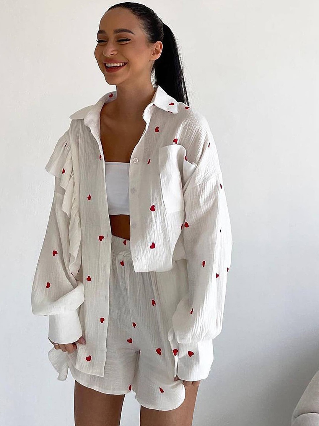 

LULU & SKY Printed Shirt With Shorts, White