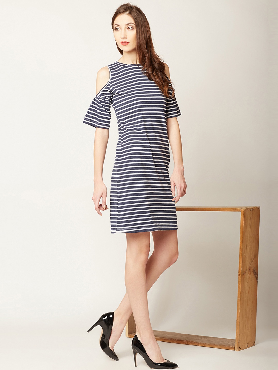 

Miss Chase Women Navy Blue Striped Sheath Dress