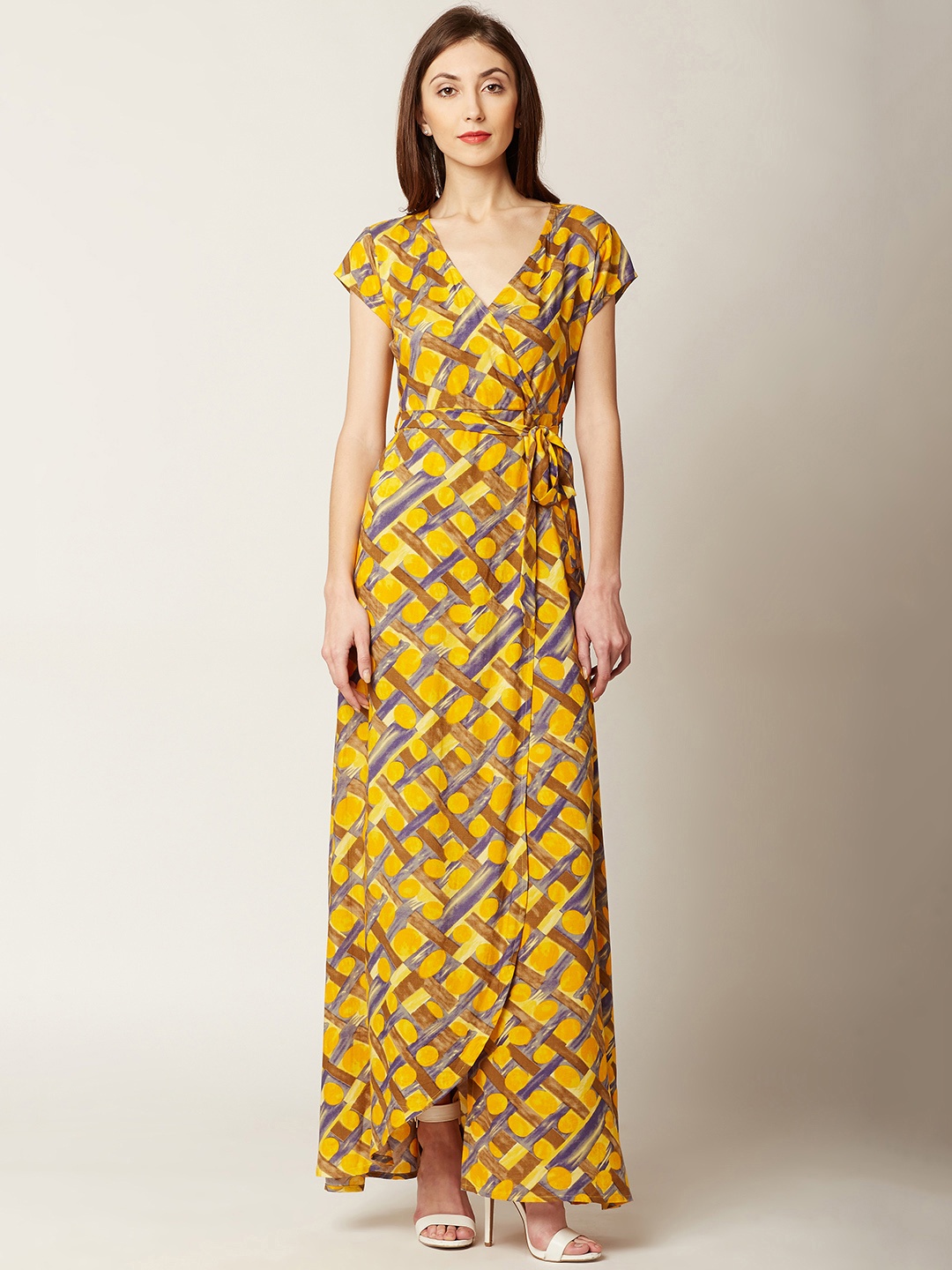 

Miss Chase Women Yellow Printed Wrap Dress