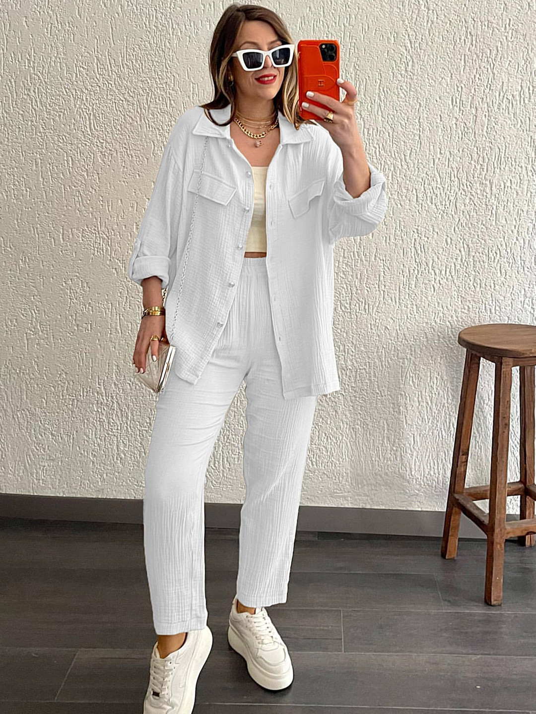 

LULU & SKY Spread Collar Shirt & Trousers, White