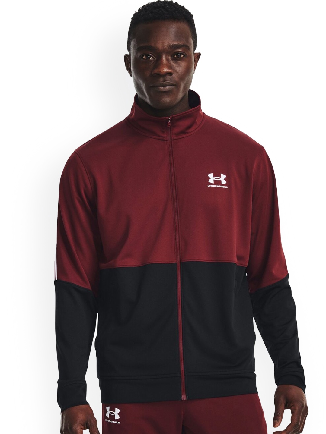 

UNDER ARMOUR UA PIQUE TRACK Mock Collar Colourblocked Sporty Jacket, Maroon