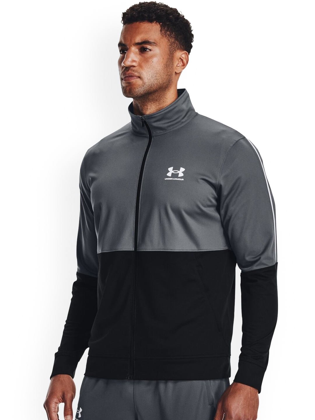 

UNDER ARMOUR Colourblocked PIQUE Training or Gym Sporty Jacket, Grey