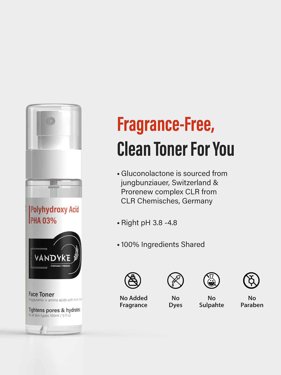 VANDYKE 3% PHA Face Toner For Pore Tightening & Mild Exfoliating 100ml, White