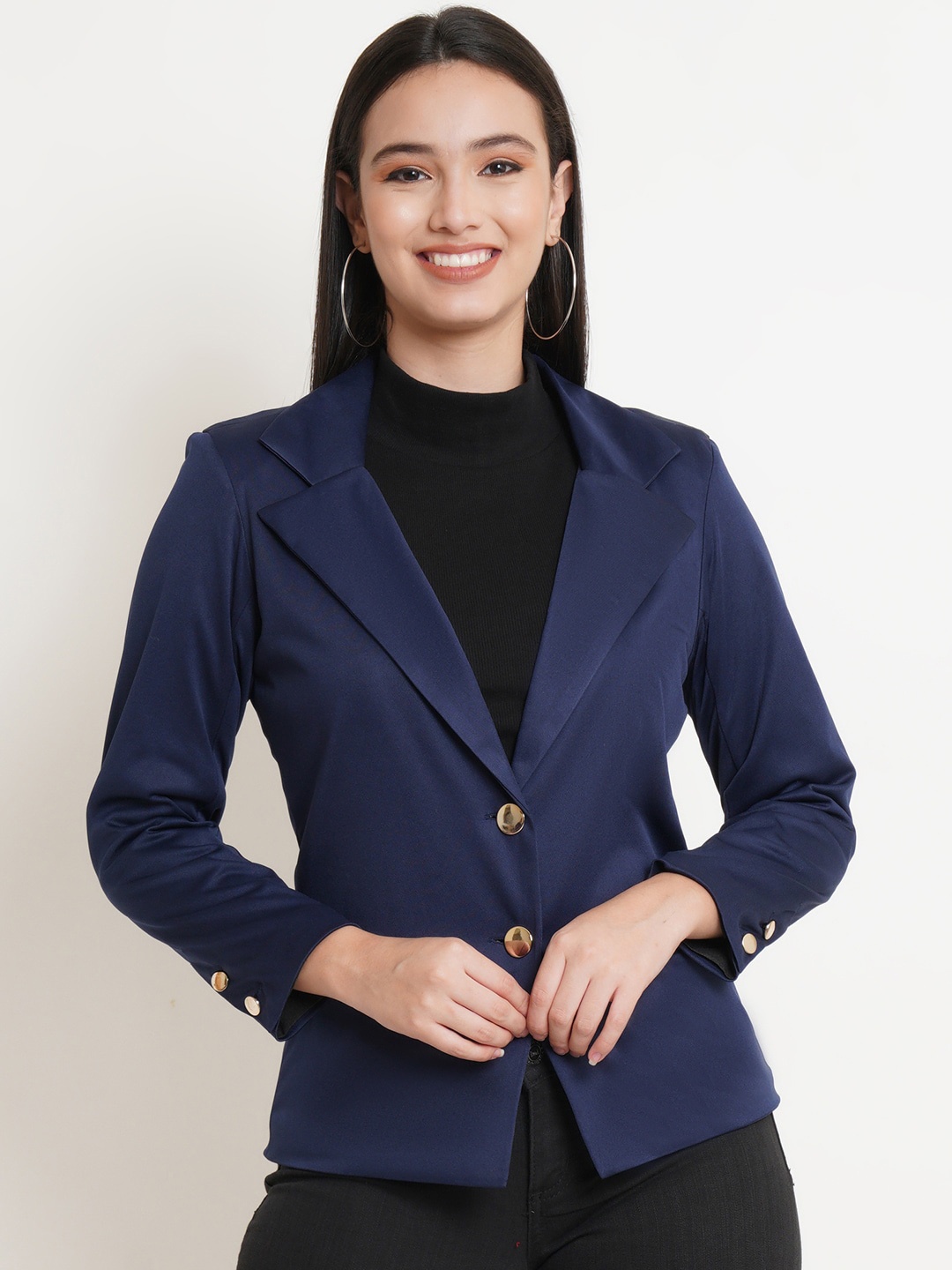 

Purple State Notched Lapel Slim Fit Single-Breasted Formal Blazer, Navy blue