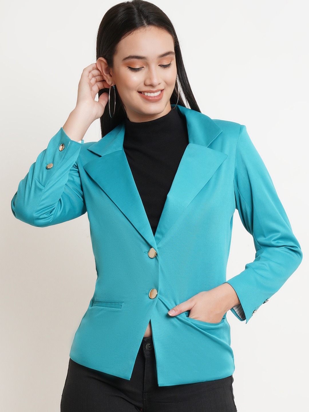 

Purple State Notched Lapel Slim Fit Single-Breasted Blazer, Blue