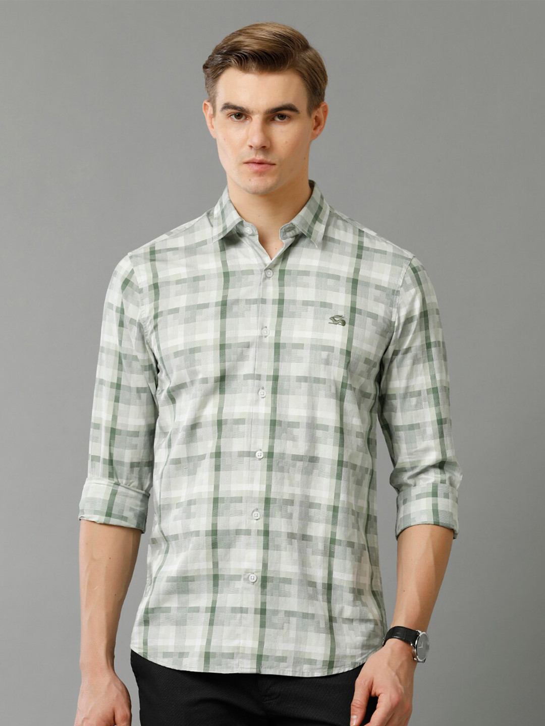

ADRO Standard Abstract Printed Slim Fit Cotton Casual Shirt, Green