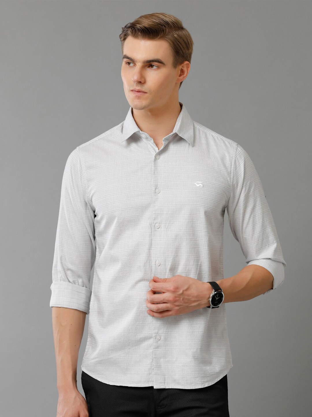 

ADRO Standard Checked Slim Fit Cotton Casual Shirt, Grey