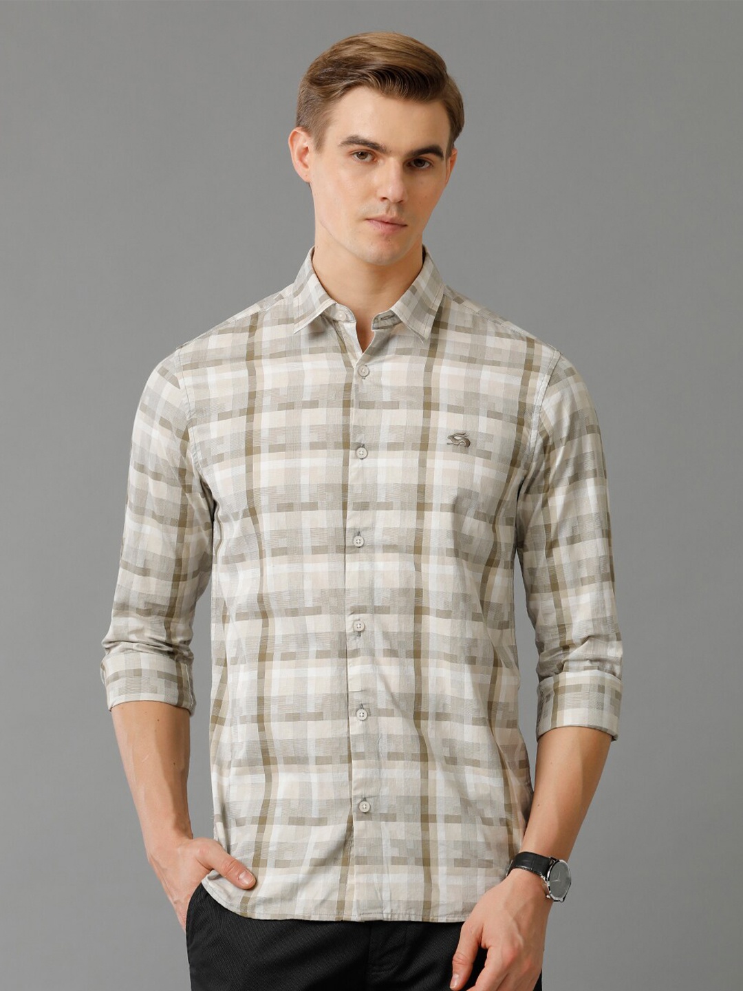 

ADRO Standard Checked Slim Fit Cotton Casual Shirt, Brown