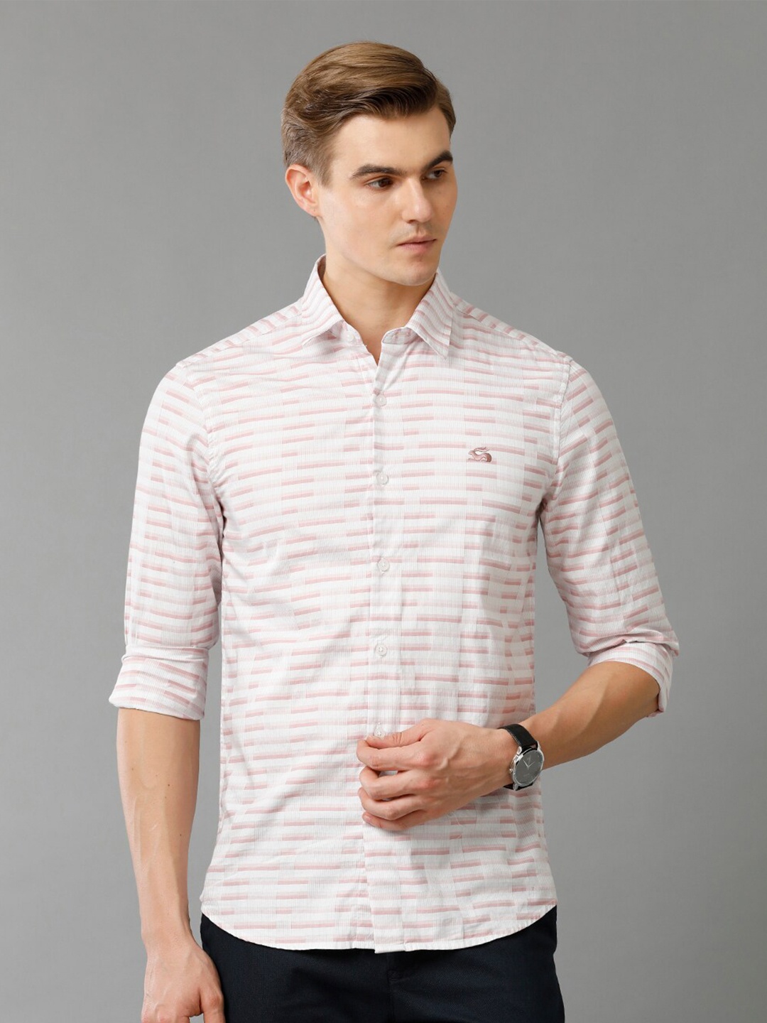 

ADRO Standard Striped Slim Fit Cotton Casual Shirt, Pink