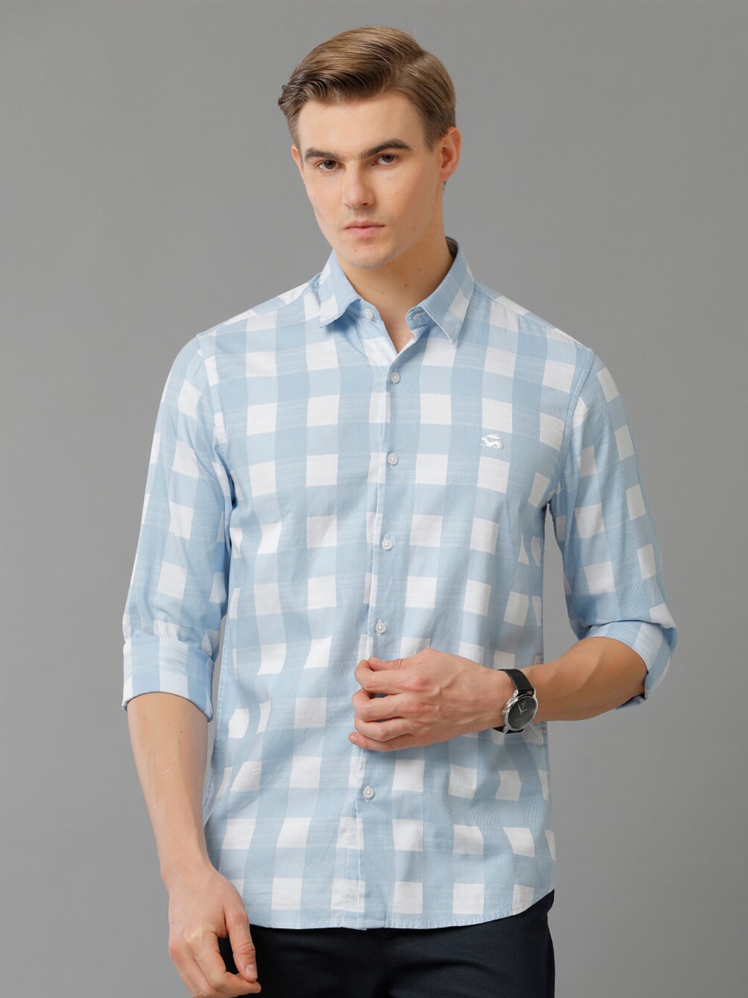 

ADRO Standard Slim Fit Checked Cotton Casual Shirt, Blue