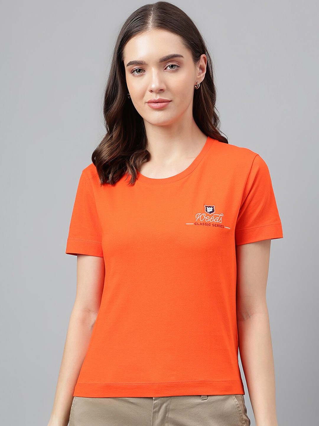 

Woods Round Neck Pure Cotton Casual T-Shirt, Orange