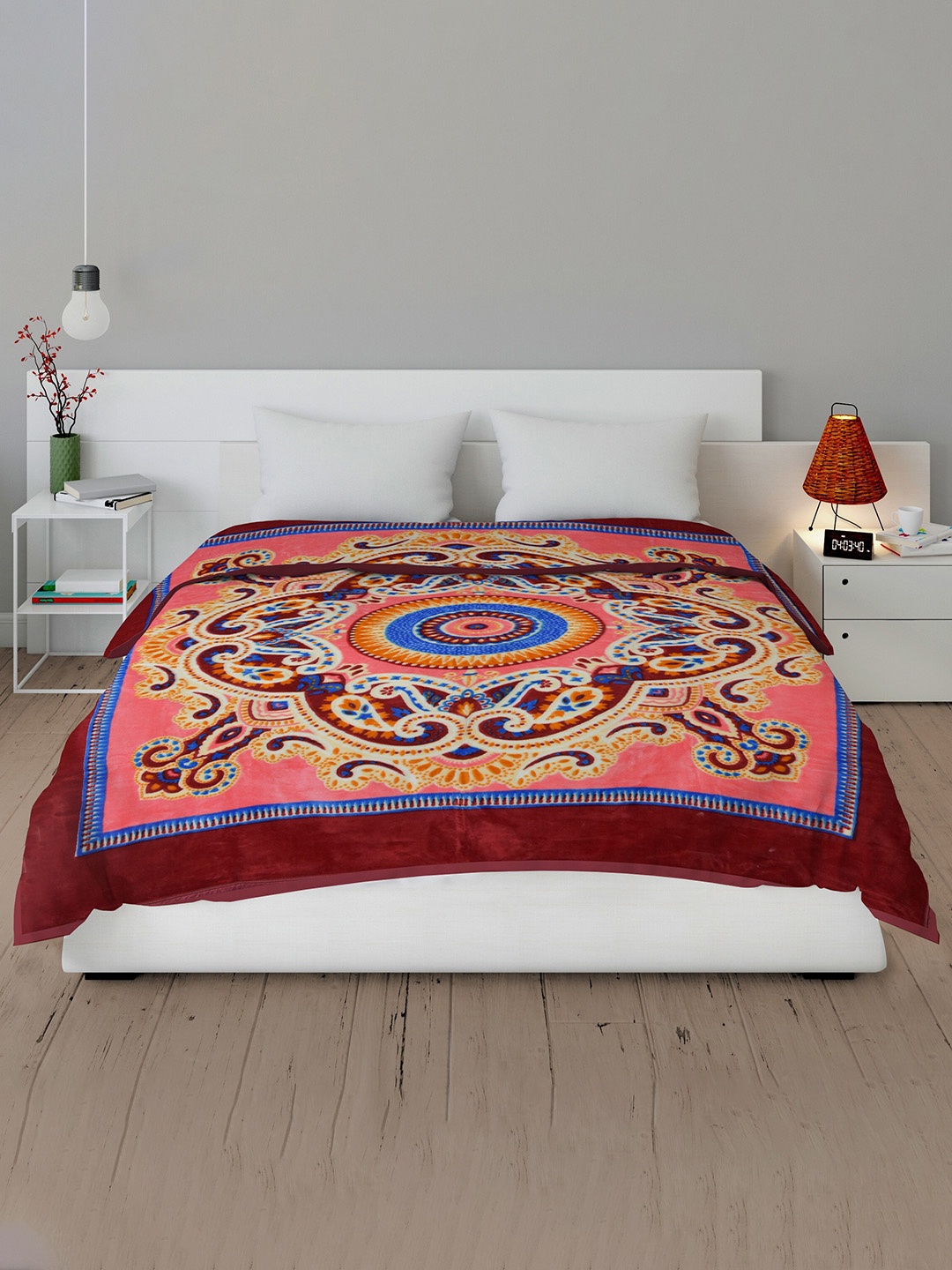 

Spangle Pink & Blue Ethnic Motifs Mink Heavy Winter 450 GSM Double Bed Blanket