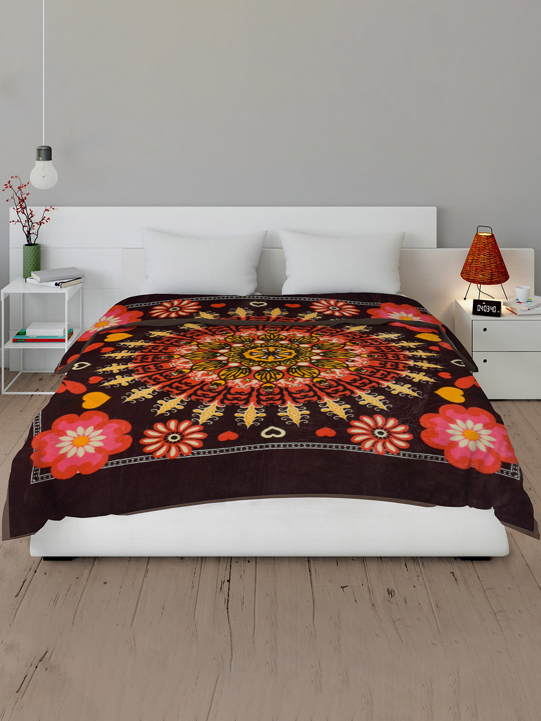 

Spangle Brown & Yellow Ethnic Motifs Mink Heavy Winter 450 GSM Double Bed Blanket