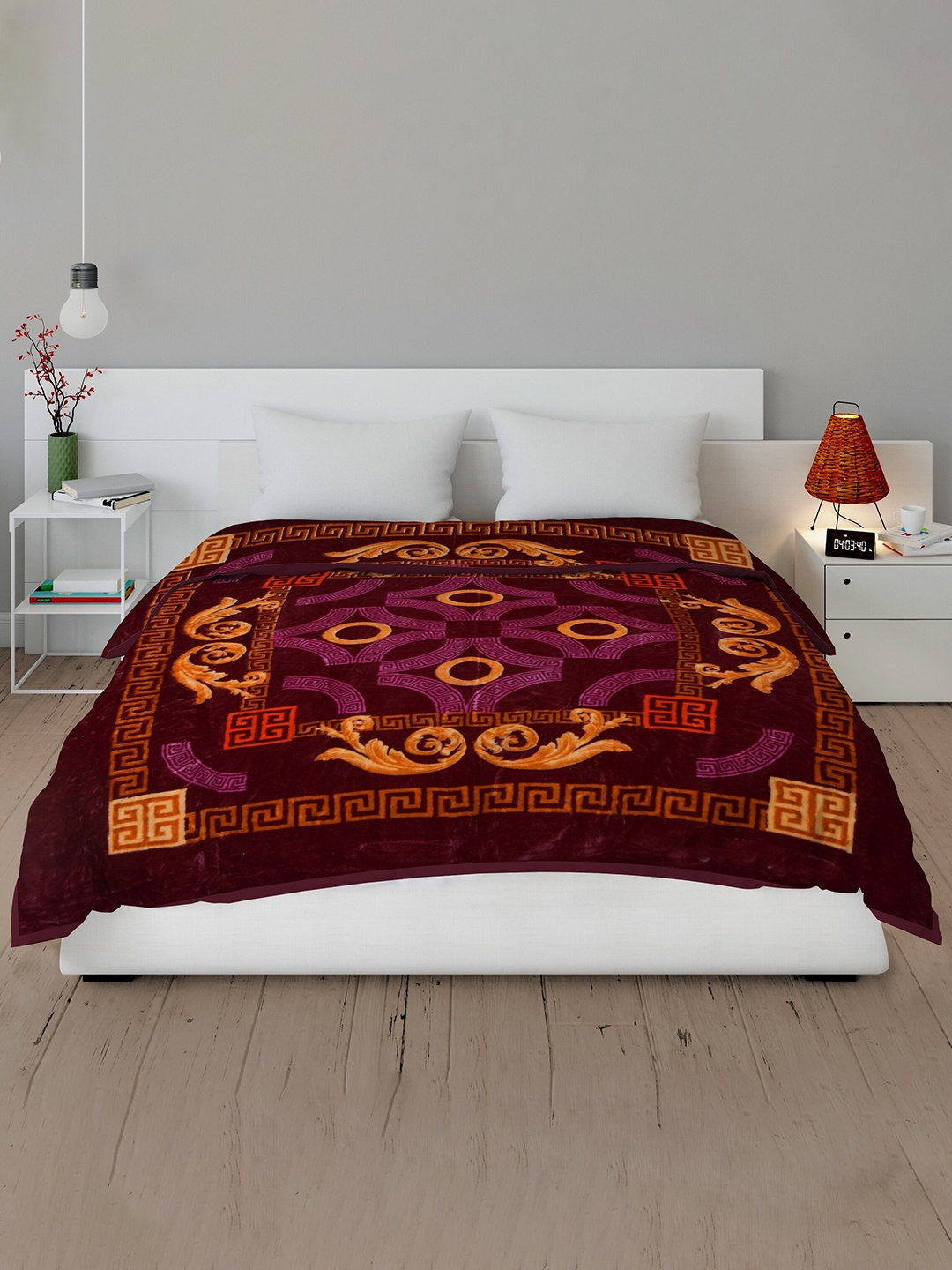 

Spangle Purple & Pink Ethnic Motifs Mink Heavy Winter 450 GSM Double Bed Blanket