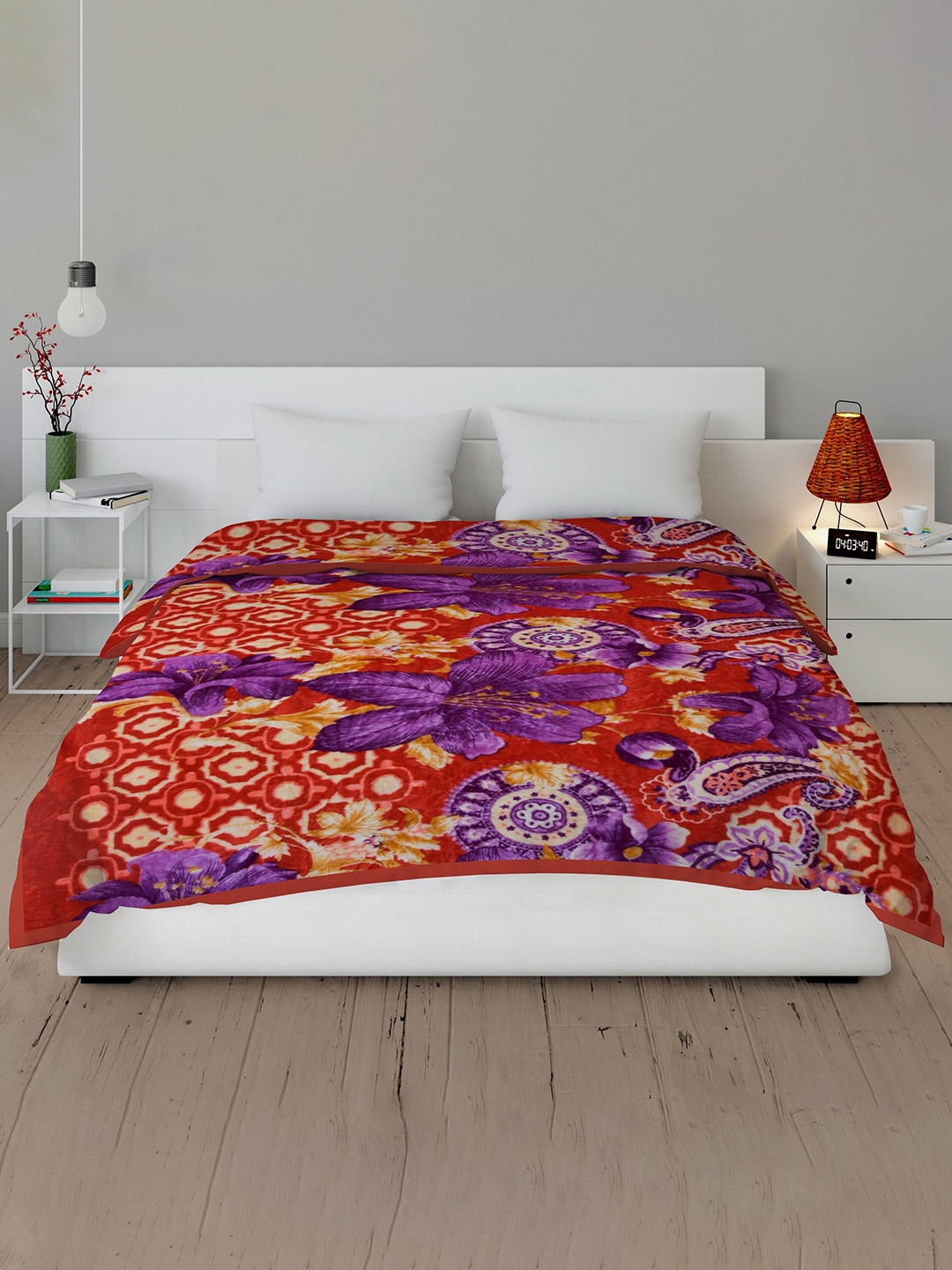 

Spangle Red & Purple Floral Mink Heavy Winter 450 GSM Double Bed Blanket