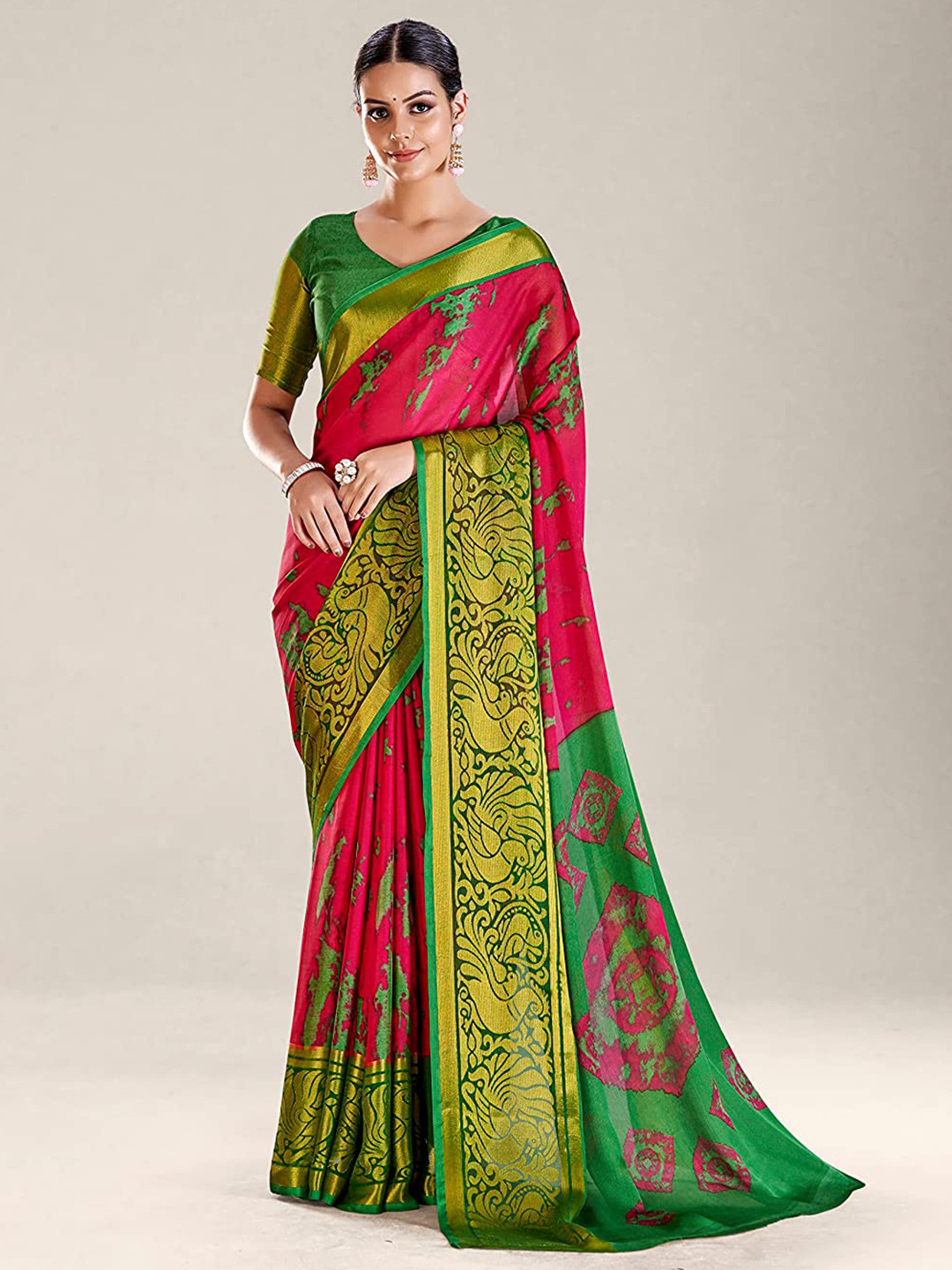 

Mitera Abstract Printed Pure Chiffon Saree, Red