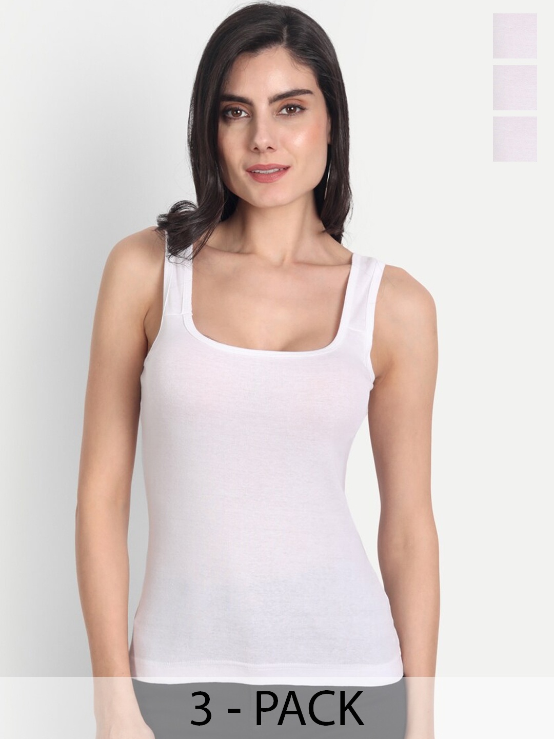 

Aimly Pack Of 3 Square Neck Sleeveless Cotton Camisoles, White