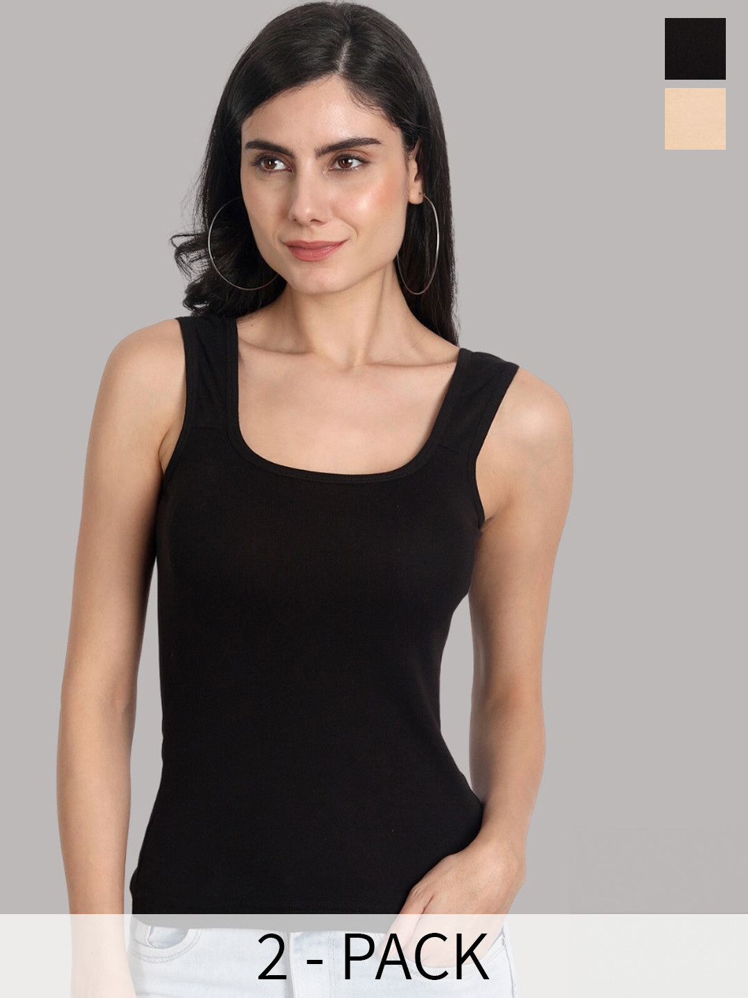 

Aimly Pack Of 2 Sleeveless Cotton Camisoles, Black
