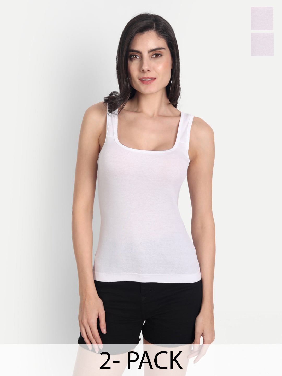 

Aimly Pack Of 2 Square Neck Sleeveless Cotton Camisoles, White