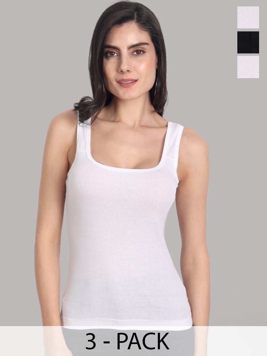 

Aimly Pack Of 3 Square Neck Sleeveless Cotton Camisoles, White